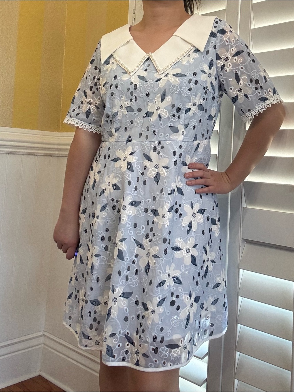 Light Blue Floral Lace Dress New